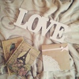 I love the inscription on a beautiful background with notebooks stock photo I love the inscription on a beautiful background with notebooks stock photo