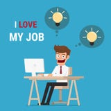 I love my job. Businessman working on computer and get idea. Stock Image I love my job. Businessman working on computer and get idea. Stock Image