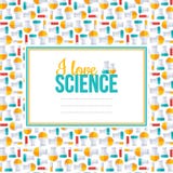 I love science, pattern with square frame, flask and tubes. stock illustration I love science, pattern with square frame, flask and tubes. stock illustration