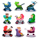 I passeggiatori e le sedi di automobile di bambino hanno messo, il trasporto della sicurezza dei bambini piccoli illustrazione di stock I passeggiatori e le sedi di automobile di bambino hanno messo, il trasporto della sicurezza dei bambini piccoli illustrazione di stock