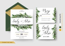 I risparmi dell'invito di nozze la data, rsvp invitano la progettazione di carta: Pino Immagine Stock I risparmi dell'invito di nozze la data, rsvp invitano la progettazione di carta: Pino Immagine Stock