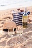 I vetri del vino bianco sul tramonto tirano, fanno un picnic tema fotografia stock I vetri del vino bianco sul tramonto tirano, fanno un picnic tema fotografia stock