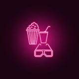 ic?ne de casse-cro?te et en verre 3d ?l?ments de cin?ma dans les ic?nes au n?on de style E illustration de vecteur ic?ne de casse-cro?te et en verre 3d ?l?ments de cin?ma dans les ic?nes au n?on de style E illustration de vecteur
