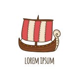 Icône tirée par la main de bateau de Viking de bande dessinée de vecteur illustration de vecteur Icône tirée par la main de bateau de Viking de bande dessinée de vecteur illustration de vecteur