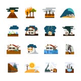 Icônes plates de catastrophe naturelle réglées illustration de vecteur Icônes plates de catastrophe naturelle réglées illustration de vecteur