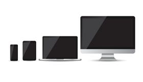 Icônes plates de dispositif réaliste : smartphone, comprimé, ordinateur portable et ordinateur de bureau illustration stock Icônes plates de dispositif réaliste : smartphone, comprimé, ordinateur portable et ordinateur de bureau illustration stock