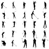 Icônes réglées de silhouette de golfeur, style simple illustration de vecteur Icônes réglées de silhouette de golfeur, style simple illustration de vecteur
