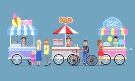Ice Cream, Hotdog and Candy Cotton Boothes Icons Royalty Free Stock Photo Ice Cream, Hotdog and Candy Cotton Boothes Icons Royalty Free Stock Photo
