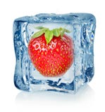 Ice cube and strawberry royalty free stock photography Ice cube and strawberry royalty free stock photography