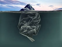 Iceberg of garbage plastic floating in ocean with greenland back royalty free stock image Iceberg of garbage plastic floating in ocean with greenland back royalty free stock image