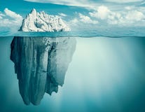 Iceberg in ocean. Hidden threat or danger concept. 3d illustration. royalty free stock photo Iceberg in ocean. Hidden threat or danger concept. 3d illustration. royalty free stock photo