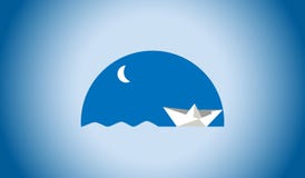 Icon of a paper boat sailing in the night stock illustration Icon of a paper boat sailing in the night stock illustration