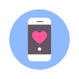 Icona del cuore sul messaggio di Smart Phone su fondo rotondo blu isolato illustrazione vettoriale Icona del cuore sul messaggio di Smart Phone su fondo rotondo blu isolato illustrazione vettoriale