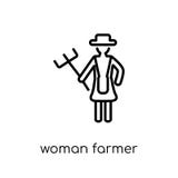 Icona della lavoratrice agricola Lavoratrice agricola lineare piana moderna d'avanguardia di vettore royalty illustrazione gratis Icona della lavoratrice agricola Lavoratrice agricola lineare piana moderna d'avanguardia di vettore royalty illustrazione gratis