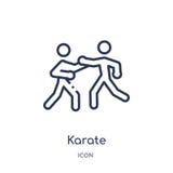 Icona di karatè dalla raccolta del profilo dei giochi olimpici Linea sottile icona di karatè isolata su fondo bianco illustrazione di stock Icona di karatè dalla raccolta del profilo dei giochi olimpici Linea sottile icona di karatè isolata su fondo bianco illustrazione di stock