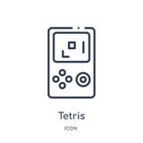 Icona lineare di tetris da spettacolo e dalla raccolta del profilo della galleria Linea sottile vettore di tetris isolato su fond illustrazione vettoriale Icona lineare di tetris da spettacolo e dalla raccolta del profilo della galleria Linea sottile vettore di tetris isolato su fond illustrazione vettoriale