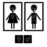 Icona per la stanza della toilette con gli stranieri svegli e 2 icone con gende illustrazione vettoriale Icona per la stanza della toilette con gli stranieri svegli e 2 icone con gende illustrazione vettoriale