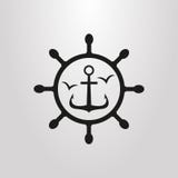 Icona piana semplice dell'ancora galleggiante di vettore di arte nel telaio del timone del mare illustrazione di stock Icona piana semplice dell'ancora galleggiante di vettore di arte nel telaio del timone del mare illustrazione di stock
