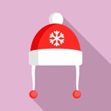 Icona rossa del cappello di inverno, stile piano illustrazione vettoriale Icona rossa del cappello di inverno, stile piano illustrazione vettoriale