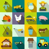 Icone piane dell'azienda agricola messe illustrazione di stock Icone piane dell'azienda agricola messe illustrazione di stock