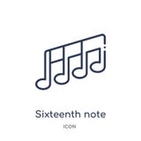 Icono de la décimosexta nota de la música y de la colección del esquema de los medios Línea fina décimosexta icono de la not ilustración del vector Icono de la décimosexta nota de la música y de la colección del esquema de los medios Línea fina décimosexta icono de la not ilustración del vector