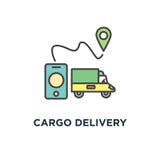 icono de la entrega del cargo, esquema de la navegación de los gps, entrega de la compra, transporte, sistema logístico o app móv stock de ilustración icono de la entrega del cargo, esquema de la navegación de los gps, entrega de la compra, transporte, sistema logístico o app móv stock de ilustración