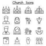 Icono de la iglesia fijado en la línea estilo fina ilustración del vector Icono de la iglesia fijado en la línea estilo fina ilustración del vector