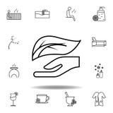 Icono del esquema de las siluetas de la mano y de la hoja Sistema detallado del balneario y relajar el icono de los ejemplos Pued stock de ilustración Icono del esquema de las siluetas de la mano y de la hoja Sistema detallado del balneario y relajar el icono de los ejemplos Pued stock de ilustración