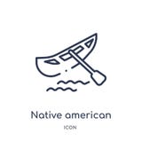 Icono linear de la canoa del nativo americano de la colección del esquema de la cultura Línea fina vector de la canoa del nativo libre illustration Icono linear de la canoa del nativo americano de la colección del esquema de la cultura Línea fina vector de la canoa del nativo libre illustration