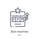 Icono linear de la máquina tragaperras del entretenimiento y de la colección del esquema de la arcada Línea fina vector de la máq stock de ilustración Icono linear de la máquina tragaperras del entretenimiento y de la colección del esquema de la arcada Línea fina vector de la máq stock de ilustración