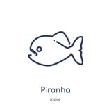 Icono linear de la piraña de la colección del esquema de los animales Línea fina icono de la piraña aislado en el fondo blanco pi stock de ilustración Icono linear de la piraña de la colección del esquema de los animales Línea fina icono de la piraña aislado en el fondo blanco pi stock de ilustración