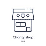 Icono linear de la tienda de la caridad de la colección del esquema de la caridad Línea fina vector de la tienda de la caridad ai libre illustration Icono linear de la tienda de la caridad de la colección del esquema de la caridad Línea fina vector de la tienda de la caridad ai libre illustration