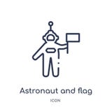 Icono linear del astronauta y de la bandera de la colección del esquema de la astronomía Línea fina astronauta y vector de la ban libre illustration Icono linear del astronauta y de la bandera de la colección del esquema de la astronomía Línea fina astronauta y vector de la ban libre illustration