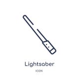 Icono linear del lightsaber del entretenimiento y de la colección del esquema de la arcada Línea fina vector del lightsaber aisla ilustración del vector Icono linear del lightsaber del entretenimiento y de la colección del esquema de la arcada Línea fina vector del lightsaber aisla ilustración del vector