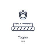 Icono linear del yagna de la colección del esquema de la India y del holi Línea fina icono del yagna aislado en el fondo blanco y ilustración del vector Icono linear del yagna de la colección del esquema de la India y del holi Línea fina icono del yagna aislado en el fondo blanco y ilustración del vector