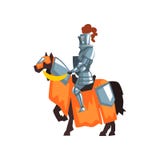 Icono plano del vector del caballero medieval a caballo Guarda del reino Guerrero real que lleva la armadura brillante del hierro Foto de archivo Icono plano del vector del caballero medieval a caballo Guarda del reino Guerrero real que lleva la armadura brillante del hierro Foto de archivo