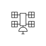 Icono por satélite del esquema de la robótica Las muestras y los símbolos se pueden utilizar para la web, logotipo, app móvil, UI ilustración del vector Icono por satélite del esquema de la robótica Las muestras y los símbolos se pueden utilizar para la web, logotipo, app móvil, UI ilustración del vector