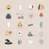 Iconos de Kawaii Halloween stock de ilustración Iconos de Kawaii Halloween stock de ilustración