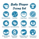Iconos de las características del pañal Sistema del vector libre illustration Iconos de las características del pañal Sistema del vector libre illustration