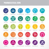 Iconos farmacéuticos y médicos fijados ilustración del vector Iconos farmacéuticos y médicos fijados ilustración del vector