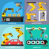Iconos ortogonales 2x2 del transportador de la automatización fijados ilustración del vector Iconos ortogonales 2x2 del transportador de la automatización fijados ilustración del vector