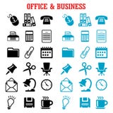 Iconos planos del negocio y de la oficina fijados stock de ilustración Iconos planos del negocio y de la oficina fijados stock de ilustración