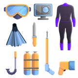 Iconos sistema, estilo del equipo que bucean de la historieta stock de ilustración Iconos sistema, estilo del equipo que bucean de la historieta stock de ilustración