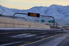 Caution Icy Roads Stock Photo - Image: 46802207