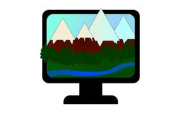 Icône avec les montagnes, la forêt conifére et le courant illustration libre de droits Icône avec les montagnes, la forêt conifére et le courant illustration libre de droits