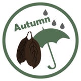 Icône d'automne avec les feuilles et le parapluie sur le fond blanc illustration stock Icône d'automne avec les feuilles et le parapluie sur le fond blanc illustration stock
