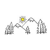 Icône de vecteur de montagnes Illustration de schéma Conception d'autocollant illustration stock Icône de vecteur de montagnes Illustration de schéma Conception d'autocollant illustration stock