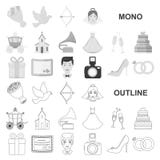 Icônes de monochrom de mariage et d'attributs dans la collection réglée pour la conception Web d'actions de symbole de vecteur de illustration libre de droits Icônes de monochrom de mariage et d'attributs dans la collection réglée pour la conception Web d'actions de symbole de vecteur de illustration libre de droits