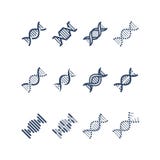 Icônes de vecteur de structure de molécule de spirale d'ADN La génétique recherchent et les symboles d'ingénierie de chromosome illustration libre de droits Icônes de vecteur de structure de molécule de spirale d'ADN La génétique recherchent et les symboles d'ingénierie de chromosome illustration libre de droits