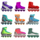 Icônes intégrées ensemble, style de patins de bande dessinée illustration stock Icônes intégrées ensemble, style de patins de bande dessinée illustration stock